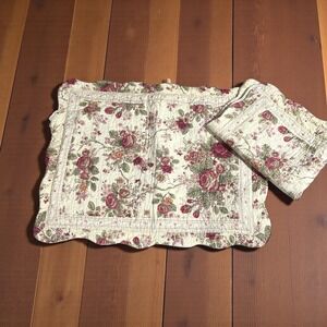 2 Vintage Greenland Home Cottagecore French Country Floral‎ Quilted Pillow Shams